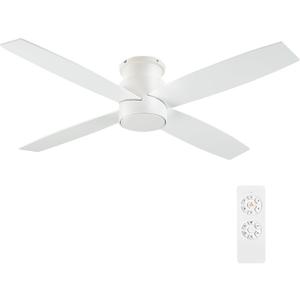 WINGBO 44" Flush Mount DC Ceiling Fan without Lights, 4 Reversible Blades in White/Oak Finish, Ultra Quiet 6-Speed DC Motor, Hugger Low Profile Ceiling Fan No Lights for Bedroom, Indoor/Outdoor Use