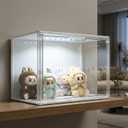GUDEMAY Clear Showcase with Light, Stackable Acrylic Display Case for Collectibles, Figures, Shoes, Toys & Jewelry, Dustproof Storage Box - Support Voice Control Lighting