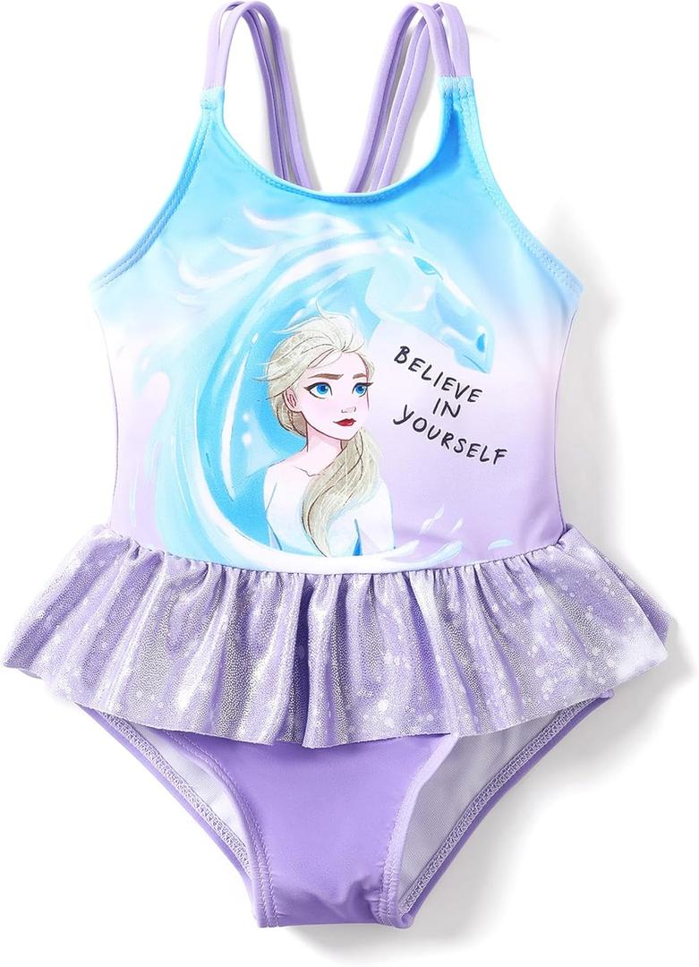 Disney Princess Bathing Suit Ariel Rapunzel Belle Cinderella Jasmine One Piece Toddler Girls Swimsuit 2-6T (4-5T, Purple-1)