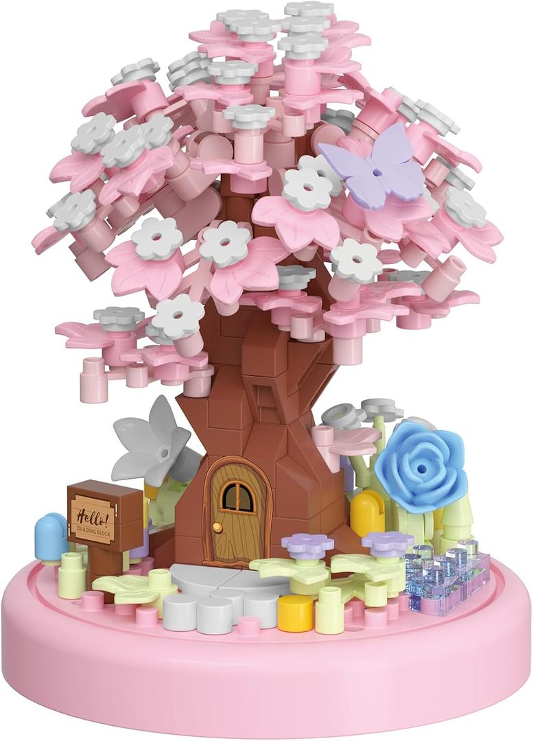 Spring Cherry Blossom Tree House Bonsai Tree House Building Toy Flowers Set Ideas Building Blocks Complete with Dust Cover