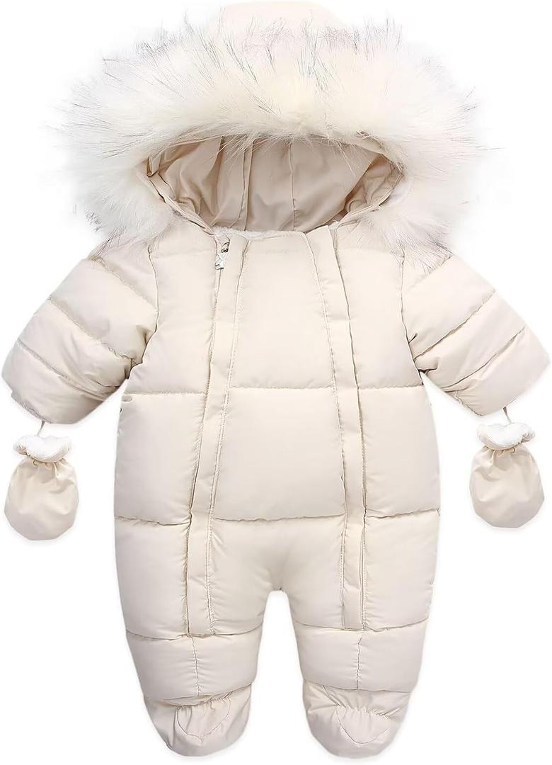 Baby Girl Boy Snowsuit Cute Down Jacket Hooded Romper Light Puffer Padded Jumpsuit Infant Winter Outwear, 0-6 Months 
