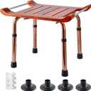 Teak Shower Bench with Handles, Shower Chair for Inside Shower, Height Adjustable Stool, Attached Shower Head Holder Skid pad, Supports Up to 300 Lbs Both Indoor and Outdoor use