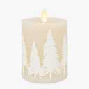 Luminara White Swan Embossed Trees Flameless LED Candle, 3.2" x 4.5", Moving Flame, Safe Timer Feature, Real Wax, Battery Operated Home Dcor