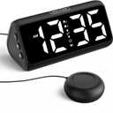 Netzu Loud Alarm Clock for Heavy Sleepers, Plug-in Alarm Clocks with Bed Shaker, 5 Dimmers, 2 Alarms, 4 Volumes and Snooze for Bedrooms Hearing Impaired Deaf Adult (Black and White)