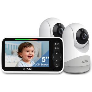 JUAN Baby Monitor with Camera and Audio, 5" LCD Screen, No WiFi 100% Private, 3500mAh Long Battery, 1000ft Range Connection, Remote Pan-Tilt-Zoom, Crystal Night Vision, 2-Way Talk for Newborn Infant