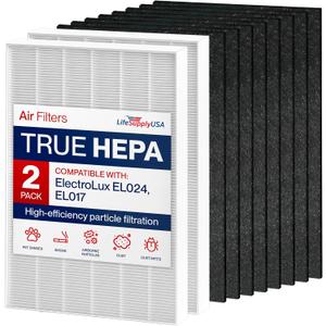EL024 Replacement Filter Set 2 True HEPA + 8 Carbon Pre-Filters Compatible with Electrolux EL500 EL500AZ Oxygen Ultra Air Cleaner Air Purifiers by LifeSupplyUSA