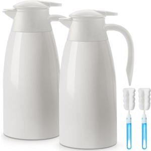 Norme 2 Pcs Thermal Coffee Carafe Insulated Stainless Steel Coffee Carafe for Hot Liquid Vacuum Thermal Pot Creamer Pitcher Dispenser with Brushes Keeping Hot Water Milk(Beige,68 oz)