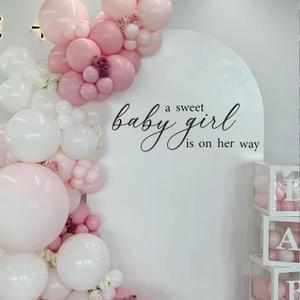 A Sweet Baby Girl is On Her Way Wall Decal - Removable Vinyl Sticker for Baby Shower, Gender Reveal Backdrop, Nursery Wall Art, Balloon Arch Pregnancy Announcement Decorations(Black)