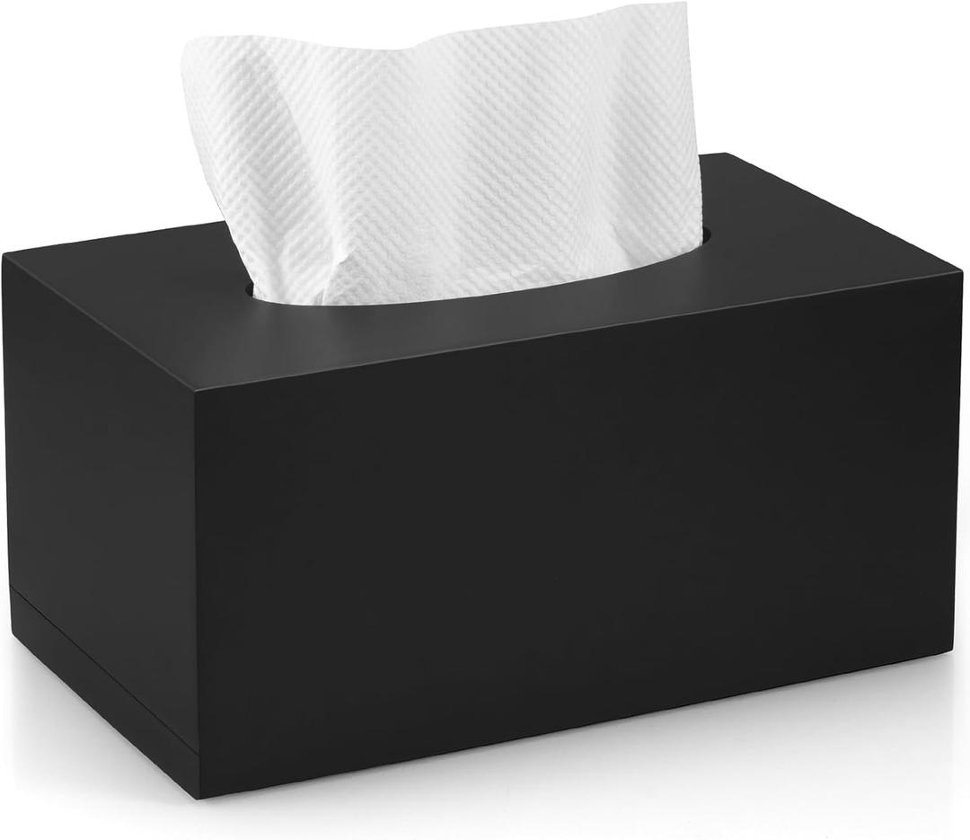Black Tissue Box Cover Rectangle for 120 160 Count - Wooden Rectangular Tissue Box Holder - Decorative Facial Tissue Box Cover for Tabletop Night Stands Bathroom Office