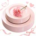 FLOWERCAT 60PCS Pink Plastic Plates - Heavy Duty Pink Plates Disposable for Spring Party&Mother's Day/Wedding - serving 30 guests Include 30PCS 10.25inch & 30PCS 7.5inch