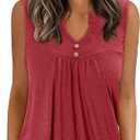 KISSMODA Tank Tops for Women Summer Casual Sleeveless Shirts Dressy Trendy V Neck Tunics Loose Notched Blouses Size S Pink