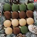 Liliful 15 Pcs Velvet Christmas Balls Bulk Flocked Christmas Tree Ball Ornaments Plastic Xmas Decorative Hanging Ornaments(Brown, Green, Beige,1.18 Inch)