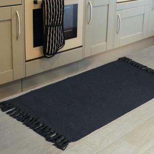 Seavish Black Kitchen Rugs, 2x4 Washable Bathroom Rug Runner, Cotton Recycled Woven Area Rug, Boho Throw Rugs with Tassles, Braid Farmhouse Accent Carpet for Laundry Porch Entryway Front Door Mat