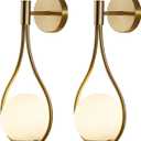 KCO Wall Sconce Mid-Century Drop Design Wall Mounted Light Brushed Brass Wall Lamps, Wall Mount Light Fixture for Bedside Living Room (2 Pack)