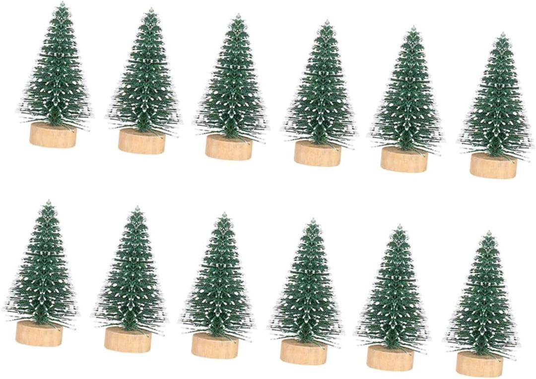 12pcs Mini Xmas Decor Lifelike Cedar Tabletop Trees for Home Decoration for Festive Christmas Atmosphere Soft Flocked Design (4.50X3.00X3.00CM)