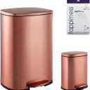 happimess HPM1006D Connor Rectangular 13-Gallon Trash Can with Soft-Close Lid and Free Mini Trash Can, Fingerprint Resistant, Modern, Minimalistic for Home, Kitchen, Office, Bathroom, Rose Gold