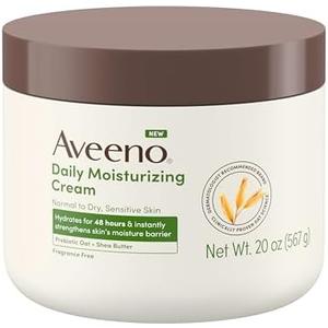 Aveeno Daily Moisturizing Cream with Prebiotic Oat & Shea Butter for Body, Face & Hands Moisturizer Cream, Hydrates Normal to Dry, Sensitive Skin for 48 Hours, Fragrance Free, Non-Comedogenic, 20 oz