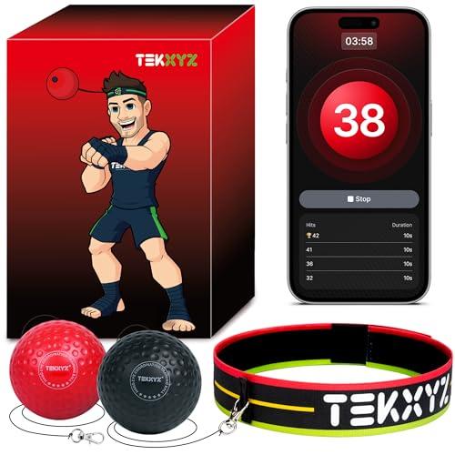 TEKXYZ® Reflex Ball with Counter App & Online Community, 2 Difficulty Levels Boxing Ball with Headband, Perfect for Reaction, Agility, Punching Speed, Fight Skill & Hand Eye Coordination Training, Set Of 4