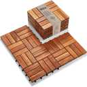 Idzo Interlocking Deck Tiles - 10PCS Waterproof Acacia Wood Patio Tiles, Flooring Tiles for Both Indoor and Outdoor - Decking Checker Pattern, 12 x 12 x 0.9 Inches, Golden Teak (Acacia Wood - Golden Teak - Checker Pattern)