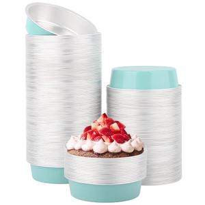 Beasea Aluminum Ramekins, 200 Pack 7.3oz 215ml Mini Disposable Baking Foil Cups 4 Inch No Lids Ramekin Cup Cupcake Aluminum Baking Cups for Party - Lake Blue