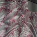 WDIRARA Women's 2 Piece Bowknot Print Satin Pajama Set Long Sleeve Button Down Lounge Pants Sleepwear Sets (Pink White, Small)