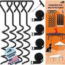 Eurmax USA Trampoline Stakes Heavy Duty Trampoline Parts Corkscrew Shape Steel Stakes Anchor Kit with T Hook for Trampolines -Set of 4 Bonus 4 Strong Belt (Black)
