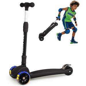 Foldable Kick Scooter for Kids 3-12 Years & 8+ Years, Adjustable 2-Wheel & 3-Wheel Scooter Options, Durable Design,Gift for Boys and Girls Birthday,Perfect for Fun,Outdoor Play,Commuting (Black(for 3-12))