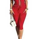 acelyn Women’s Sexy 2 Piece Outfits Sleeveless Capri Sets Tie Up Tank Top & Short Set Summer Pants Set Going Out Club Outfit Small