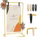 Wedding Welcome Sign Stand, 68x31x 20 Heavy Duty Easel Stand for Sign with 4 Leather Strap, Welcome to Our Wedding Sign Holder, Metal Floor Standing Easels for Signs, Poster, Gold