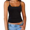 Totatuit Womens Tank Tops Adjustable Spaghetti Straps Scoop Neck Camisole Basic Sleeveless Cami Shirts Cropped Undershirts Summer Black Medium (M)