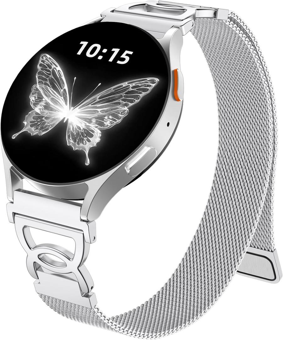 Adorve Slim Metal Strap Compatible with Galaxy Watch 7 Band, Galaxy Watch 6 Band, 5/4/FE/Pro/Classic/Active 2, 20mm Replacement Strap for Samsung Watch Bands for Women (Silver)