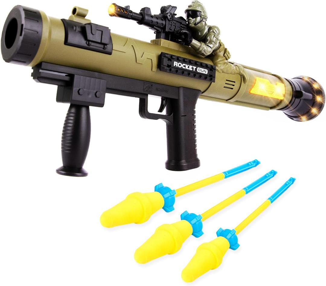 ArtCreativity Toy Rocket Launcher, RPG Gun with 3 Foam Rockets, Light Up Rocket Launcher Gun for Kids, Cool Sound, Vibration, & LED Effects, Military Pretend Play Bazooka Toys for Boys