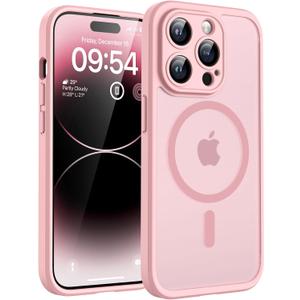 TOCOL Magnetic for iPhone 14 Pro Case, Upgraded Full Camera Protection, Compatible with Magsafe, Drop Protection, Translucent Matte Back Bumper Phone Cover 6.1-Inch (Light Pink)