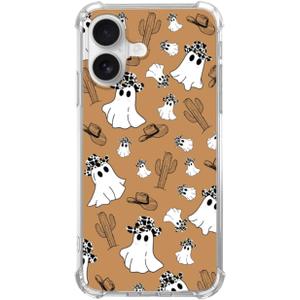 Trippy Hippie Halloween Cowboy Ghost Case for iPhone 17, Cute Halloween Ghost Cactus Phone Cover, Soft Trendy TPU Bumper Case