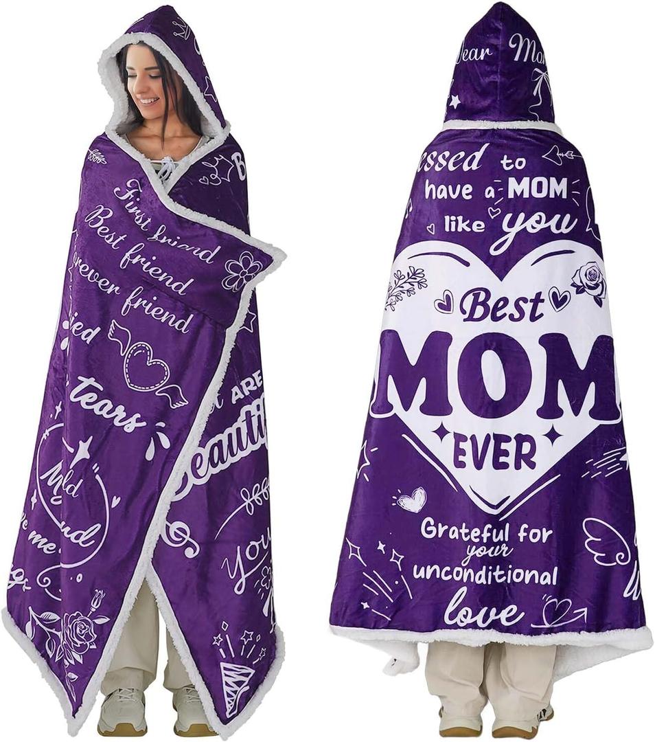 Sherpa Flannel Wearable Blanket Hoodie - Christmas Birthday Gift - Cozy Warmth Hoodie Blankets 70.8" X 47.3" (Mom)