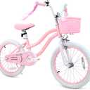 bicystar Girls Bike Ages 2-8, 12-18 Inch with Training Wheels, Pink/Blue | Removable training wheels, basket and streamers, carbon steel frame, adjustable seat & handlebar, coaster or hand brake
