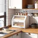 STDDRE Bread Box for Kitchen Countertop Bin Double Layer Bread Box Storage Container Extra Large Capacity Farmhouse with Diamond Pattern Windows (White, Large)