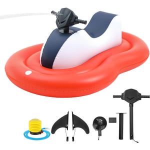 Motorized Pool Float for Adult, Motorcycle Inflatable Pool Lounger Chair River Tube Floating with Pusher Handles Cup Holder and Pump Waterproof for Party Beach Lake Outdoor, 62.9 x 37.4"