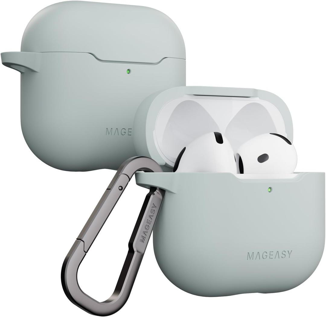 MAGEASY Skin Case for AirPods 4, Shockproof Protective Case for AirPods 4, Stain-Resistant, Smooth & Skin-Friendly, Support Wireless Charging (Mirage Gray)
