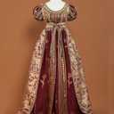 Vibsion Regency Dresses for Women Empire Waist Rose Embroidered Rococo Ball Gown Gothic Victorian Court Dress L Red