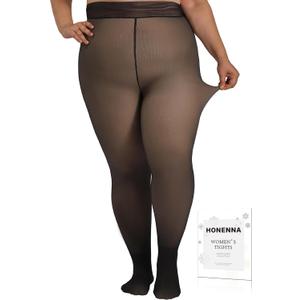 HONENNA Plus Size Fleece Lined Tights, Fake Transparent Curvy Winter Thermal Tights for Women under Dress, medias trmicas (Black)