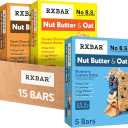 RXBAR Nut Butter and Oat Protein Bars, Protein Snack, Snack Bars, Variety Pack (3 Boxes, 15 Bars), BB Date: 08/08/2026