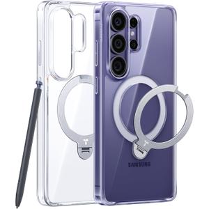 TORRAS Q3 Spin for Samsung Galaxy S26 Ultra Case with Kickstand, Compatible with Magsafe, Slim Hard PC Protective S26 Ultra Clear Case with 360 Magnetic Stand, Transparent Clear