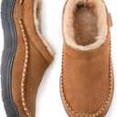 Zigzagger Men's Slip On Moccasin Slippers, Indoor/Outdoor Warm Fuzzy Comfy House Shoes, Fluffy Wide Loafer Slippers (7-8, Tan)
