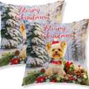 2 x HOMETITUTE Set of 2 Christmas Dog Throw Pillow Covers 18x18 Inch Soft Decorative Yorkie Cushion Covers Holiday Winter Christmas Pillow Cases Rustic Farmhouse Decor for Sofa Couch Bed Living Room