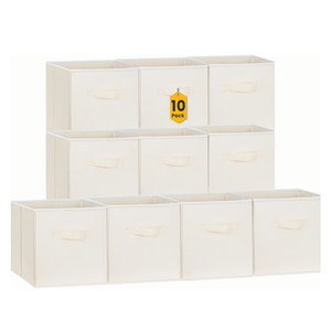 Criusia Storage Cubes, 11 Inch Clothes Storage Bins with Dual Handles (10 Pack), Fabric Collapsible Storage Bins for Shelves Closet, Cubby Organizer Bins for Clothing Toys Blanket Yarns (Beige)