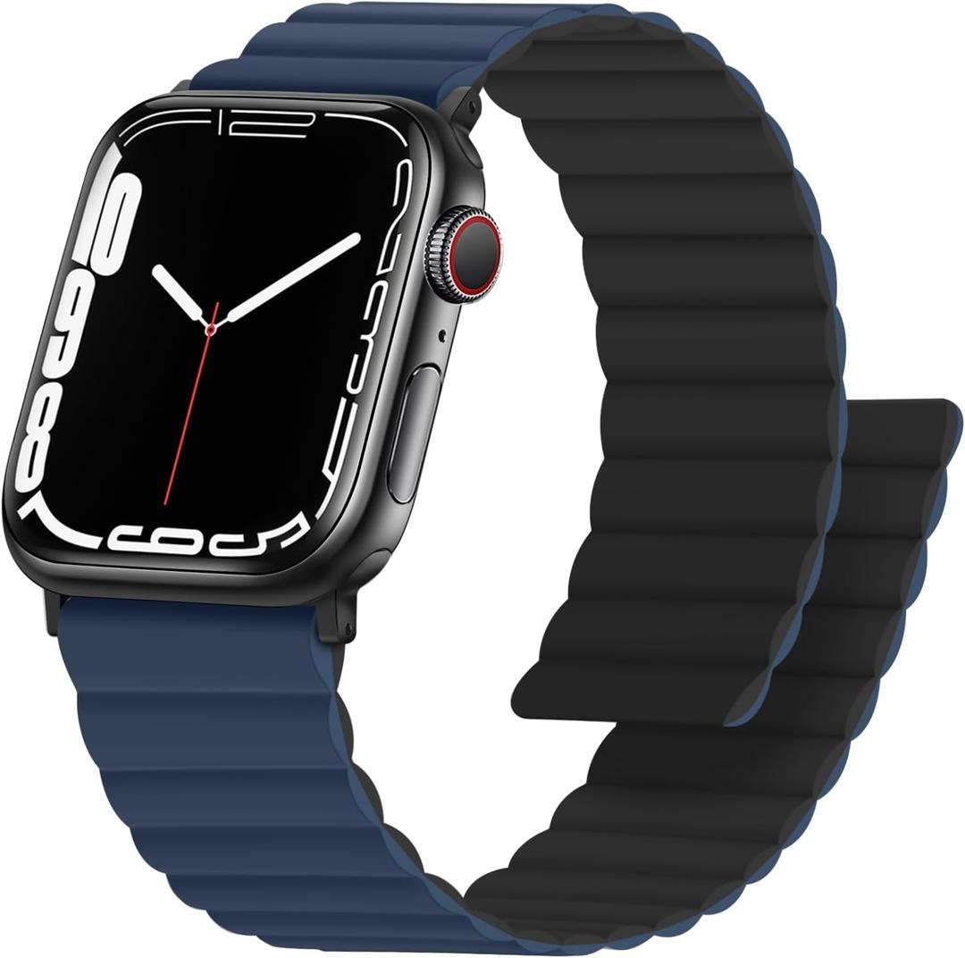 Anlinser Magnetic Bands Compatible with Apple Watch Band 49/46/45/44/42/41/40/38mm, Women Men Double Side Reversible Strap for iWatch Ultra 2 Series 10/9/8/7-1 SE (42/41/40/38, Dark Blue/Black) (42mm(Series 10)/41mm/40mm/38mm)