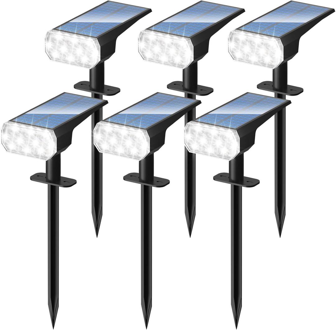 DINGLILIGHTING Solar Lights Outdoor Waterproof: IP65 Led Spot Light Decorations for Garden - 3 Lighting Modes Solar Powered for Yard - Halloween Christmas Lights Landscape Pathway Patios 6PC White