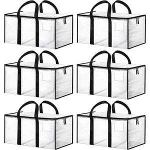 Muetrolay 6 Pack Extra Large Heavy Duty Storage Bags, Waterproof Clear Storage Bins with Lids, Backpack Straps, Zippers & Handles, Moving Bags for Travel, Moving, College Dorm Storage