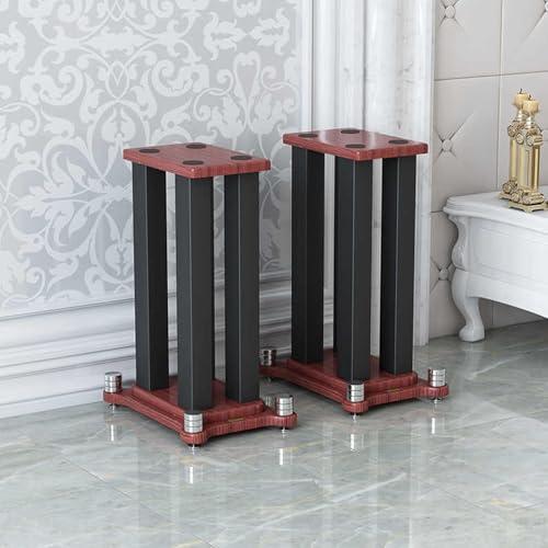 A Pair of Speaker Stands, Heavy Duty Speaker Stand Holds Bookshelf/Satellite/Large Speaker, Vibration-Absorbing MDF Design, 1.96×1.96in Metal Column Support,Holds 88lbs Speaker (Teak, 23.6in)